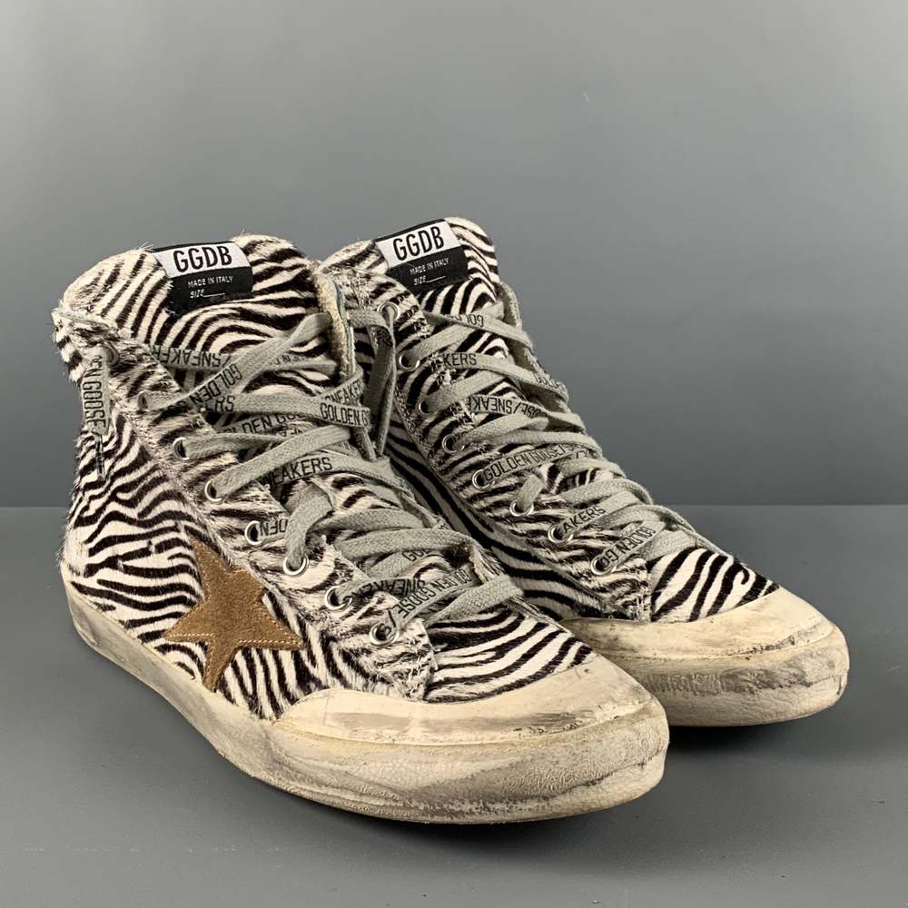 GOLDEN GOOSE Beige Brown Zebra High Top Sneakers